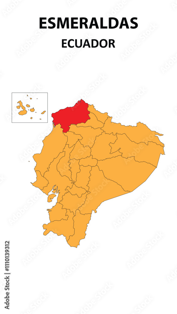 Fototapeta premium Esmeraldas Map is highlighted on the Ecuador map with detailed state and region outlines.
