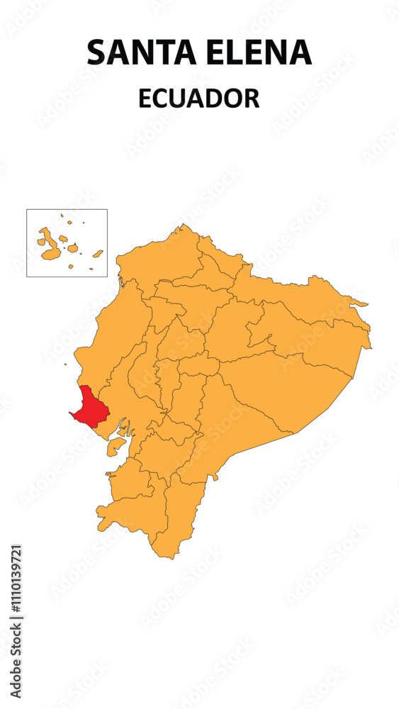 Fototapeta premium Santa Elena Map is highlighted on the Ecuador map with detailed state and region outlines.