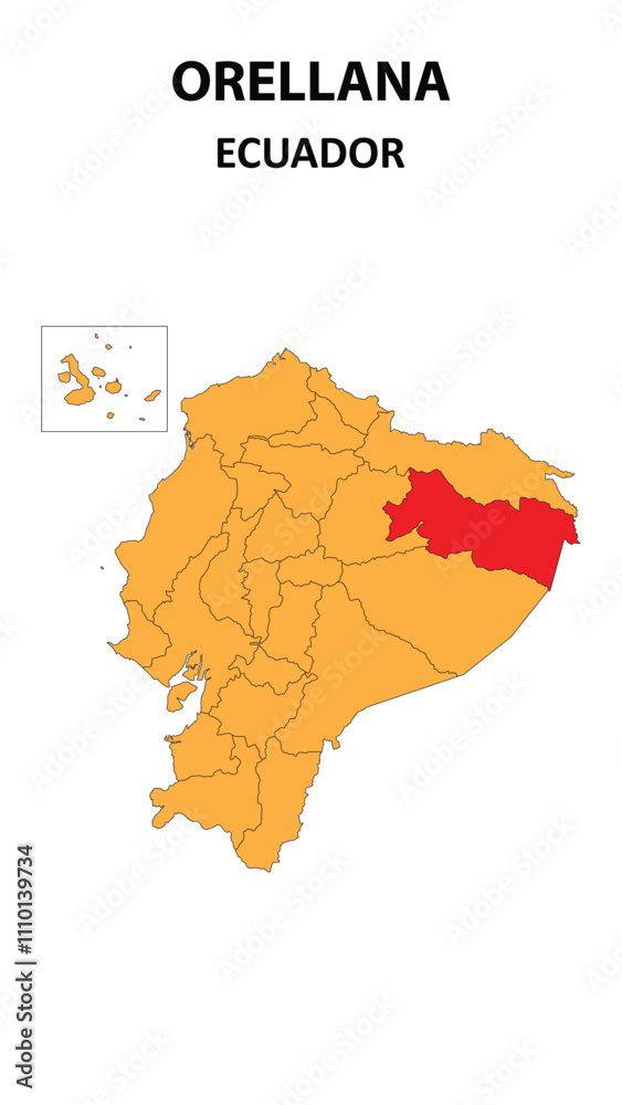 Obraz premium Orellana Map is highlighted on the Ecuador map with detailed state and region outlines.