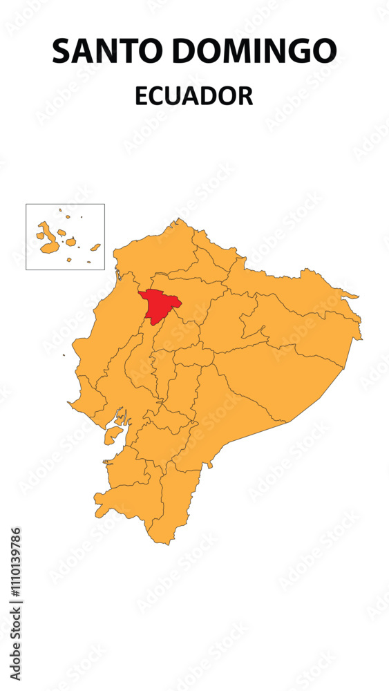 Santo Domingo Map is highlighted on the Ecuador map with detailed state and region outlines. Santo Domingo Map is highlighted on the Ecuador map with detailed state and region outlines.