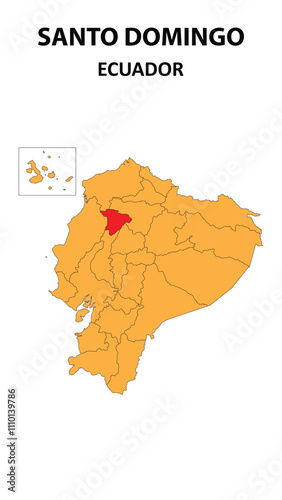 Santo Domingo Map is highlighted on the Ecuador map with detailed state and region outlines.