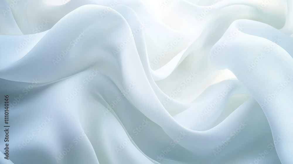 Abstract flowing white waves with subtle shadows, adding dimension to an all-white background