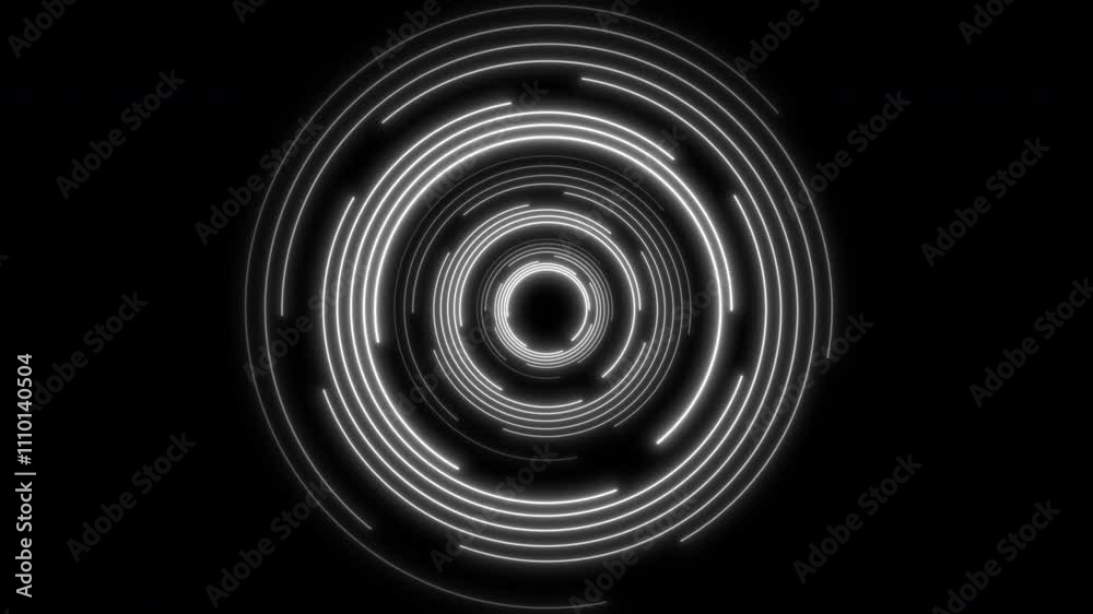 Rotating and turning interlocking and nesting circles, rings with glow effect, transparent background with alpha channel