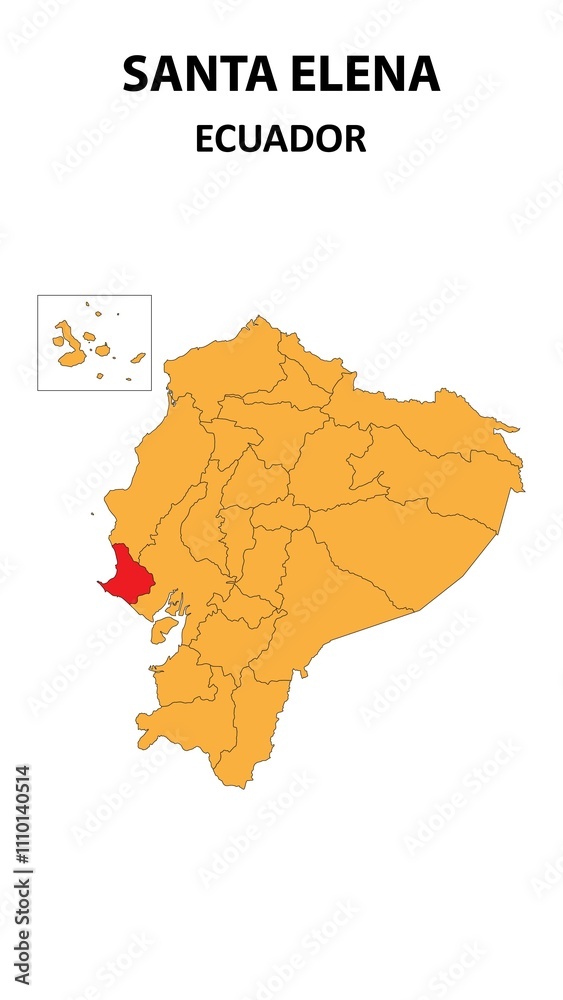 Fototapeta premium Santa Elena Map is highlighted on the Ecuador map with detailed state and region outlines.