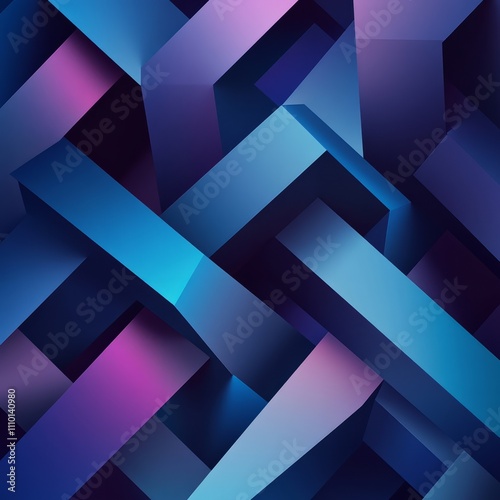 Abstract: Geometric shapes interlocking with gradients of blue and purple