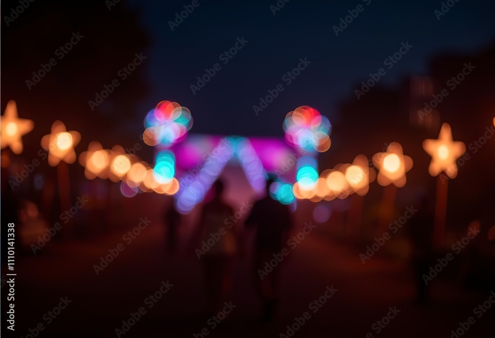 Colorful blurred lights in the dark, creating a festive and vibrant atmosphere Colorful blurred lights in the dark, creating a festive and vibrant atmosphere