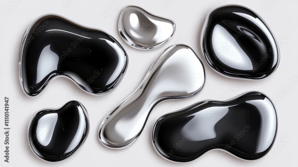 Abstract liquid metallic shapes in silver and black, glossy and smooth Abstract liquid metallic shapes in silver and black, glossy and smooth
