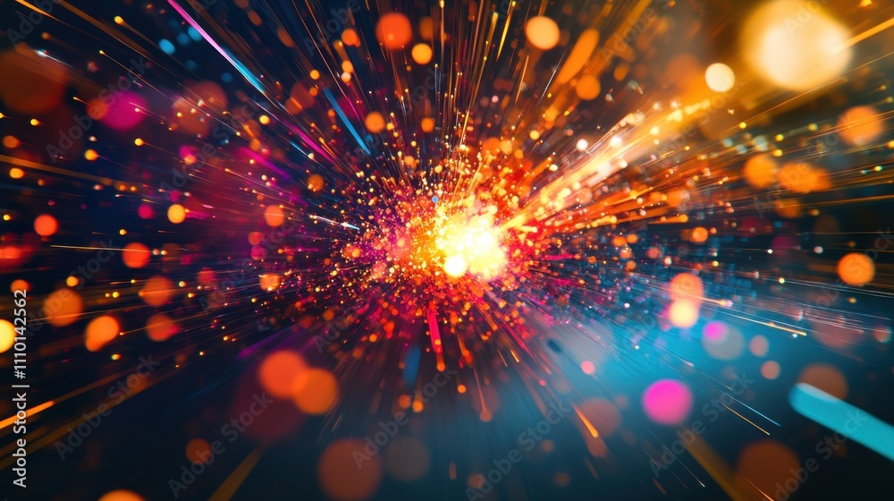 Fototapeta premium A mesmerizing image of abstract, colorful sparks converging to create a unified, radiant burst on a dark surface