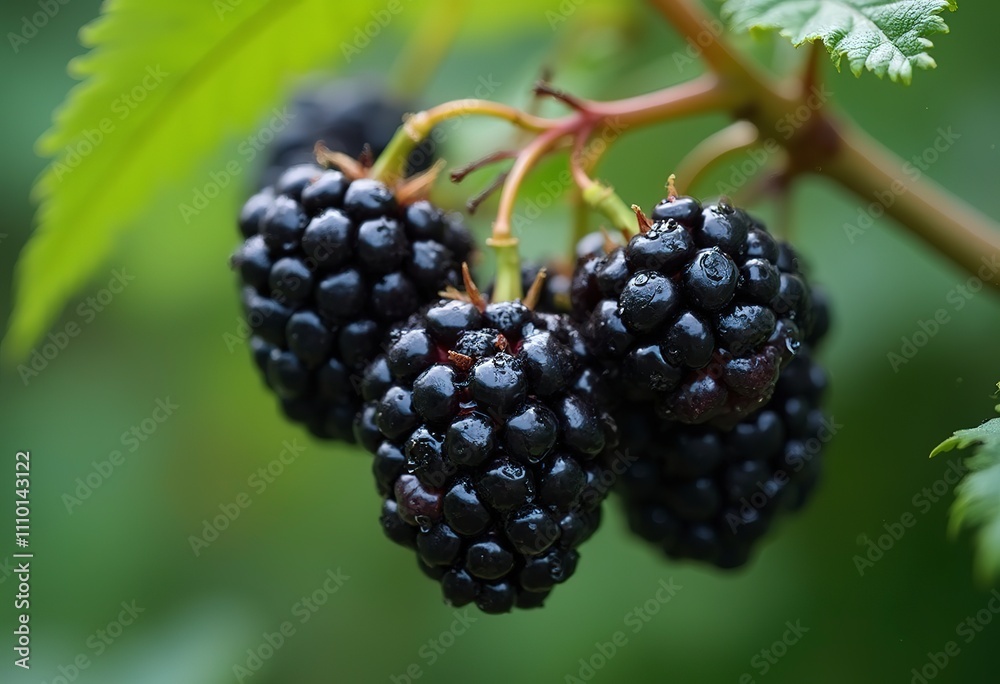 Ripe blackberries, close-up view of the dark, shiny berries Ripe blackberries, close-up view of the dark, shiny berries