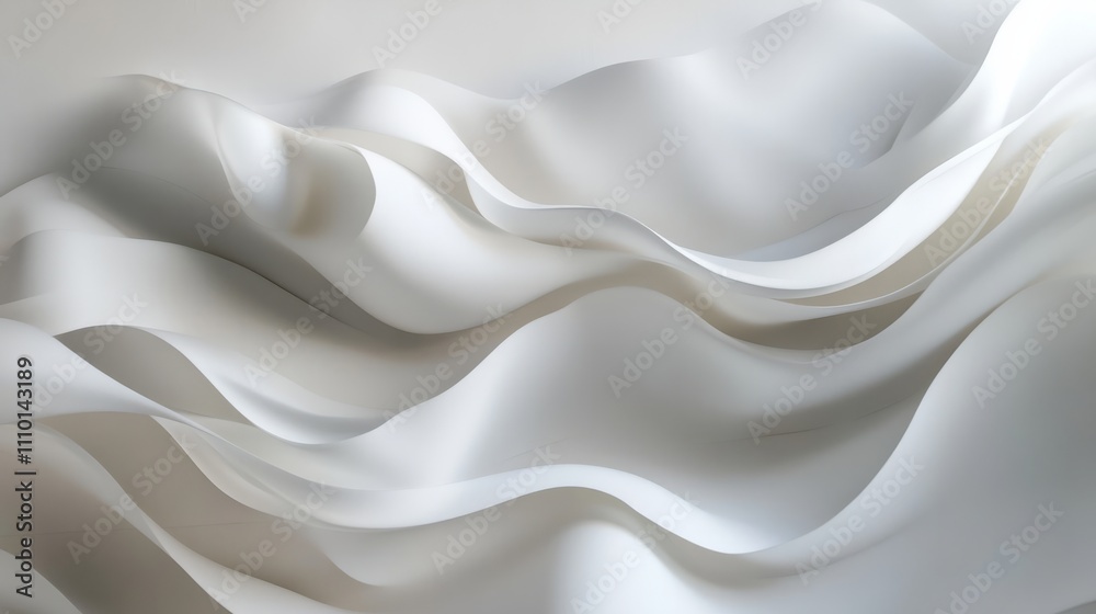 Obraz premium Abstract white waves softly overlapping, creating depth on a clean white background