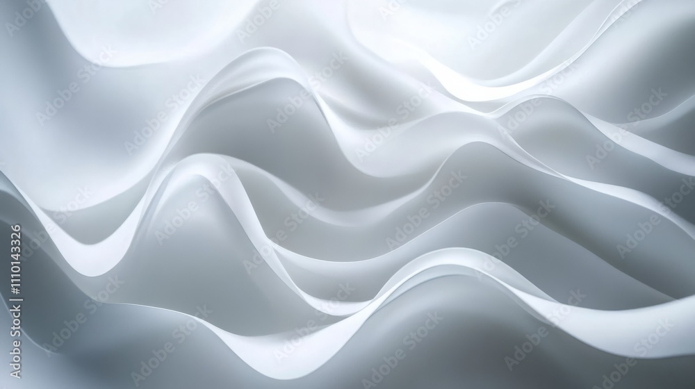 Abstract white waves softly overlapping, creating depth on a clean white background Abstract white waves softly overlapping, creating depth on a clean white background