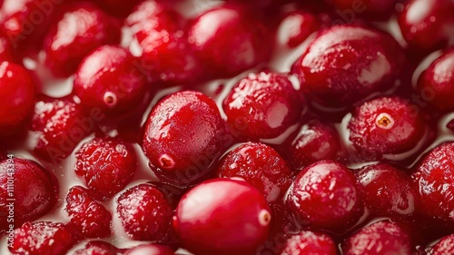 Fresh red cranberry sauce macro image with glisten effect