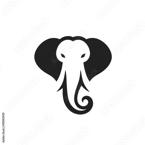 Illustration of an elephant head in black, simple and minimalist, on a transparent background. Suitable for use as a logo, icon, or emblem. photo