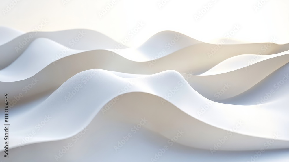 Abstract white waves softly overlapping, creating depth on a clean white background