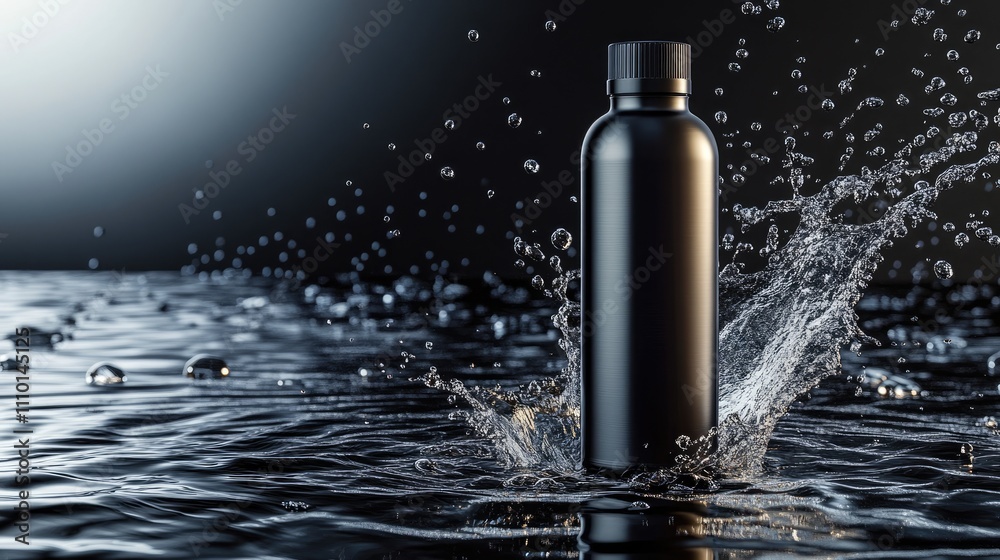 Black bottle in water splash. Black bottle in water splash.