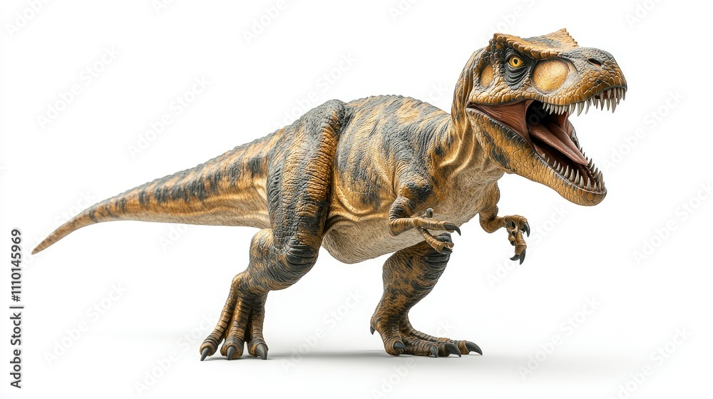 Fototapeta premium A realistic depiction of a roaring dinosaur, showcasing its detailed features and posture.