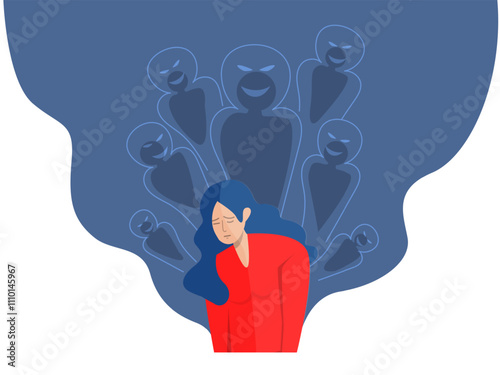 A young girl character with feeling shame and hopelessness. Depression, stress and anxiety, mental health issues concept 