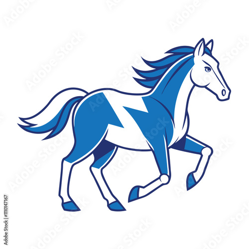 A running horse in blueprint style centered with padding