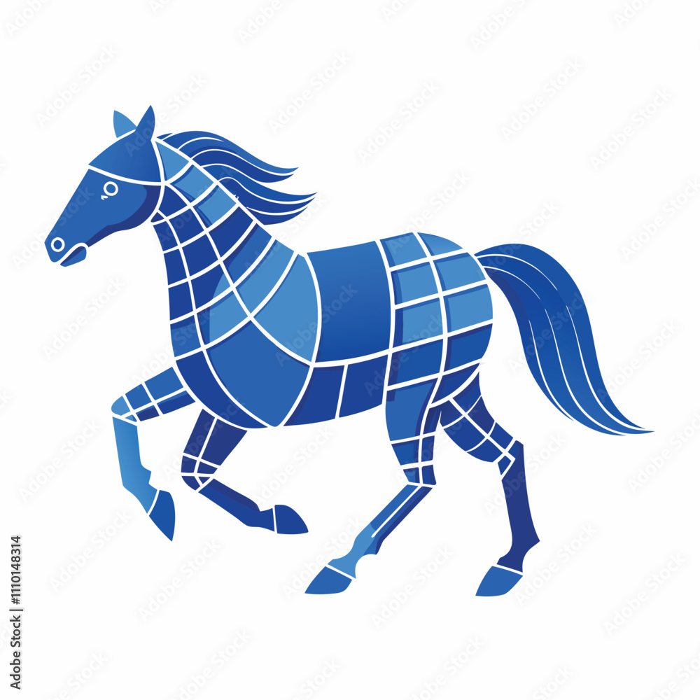 A running horse in blueprint style centered with padding A running horse in blueprint style centered with padding