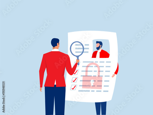  know your customer with business verifying the identity of its client's concept at the partners-to-be through a magnifying glass Idea of business identification