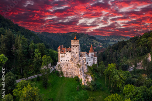 Bran Castle at sunset. The famous Dracula's castle in Transylvania, Romania