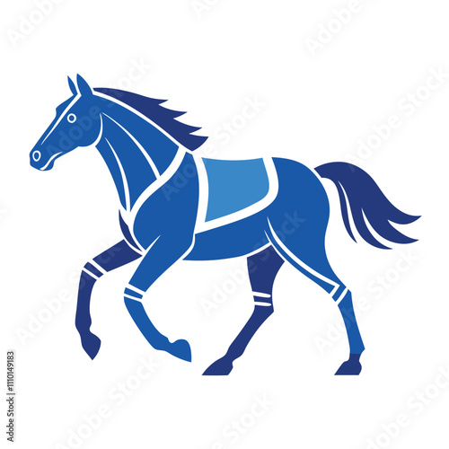 A running horse in blueprint style centered with padding