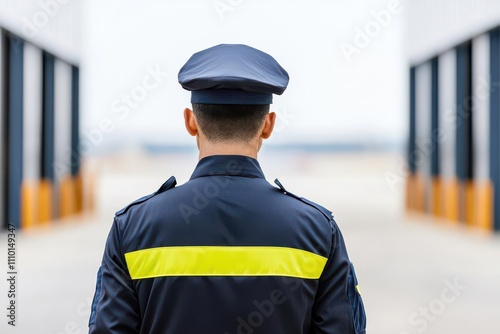 travel restrictions concept. A customs officer directing travelers to separate lanes based on screening results at an international border photo