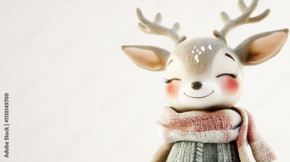 Cute Christmas Deer Character with Scarf on White Background Cute Christmas Deer Character with Scarf on White Background