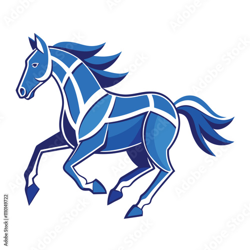 A running horse in blueprint style centered with padding