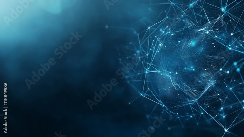 A computer chip is shown in a blue background with a lot of lines and dots