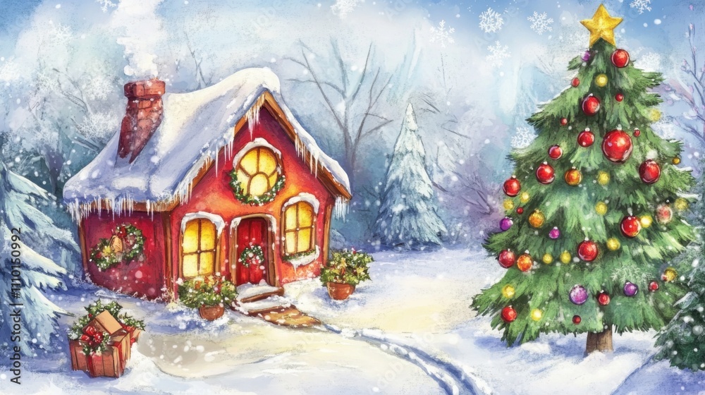 Hand-Drawn Christmas Greeting Card: Snowy Home and Festive Quotes Hand-Drawn Christmas Greeting Card: Snowy Home and Festive Quotes