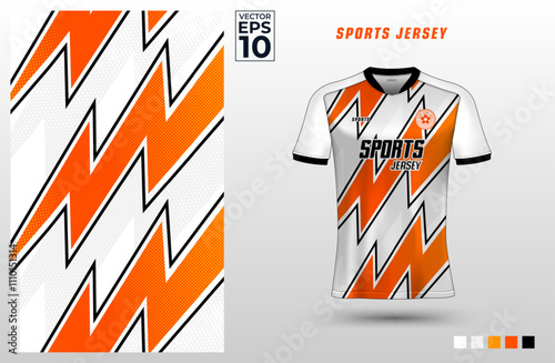 T-shirt sport jersey design template with lightning thunderbolt pattern for soccer, cycling, running, gaming, e-sports, badminton, or volleyball. T shirt mockup for sport club. Vector Illustration