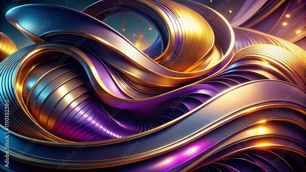 Abstract Luxury 3D Purple and Golden Curved Shapes Layering with Shining Light on a Soft Blue Background for High-End Design and Marketing Applications Abstract Luxury 3D Purple and Golden Curved Shapes Layering with Shining Light on a Soft Blue Background for High-End Design and Marketing Applications