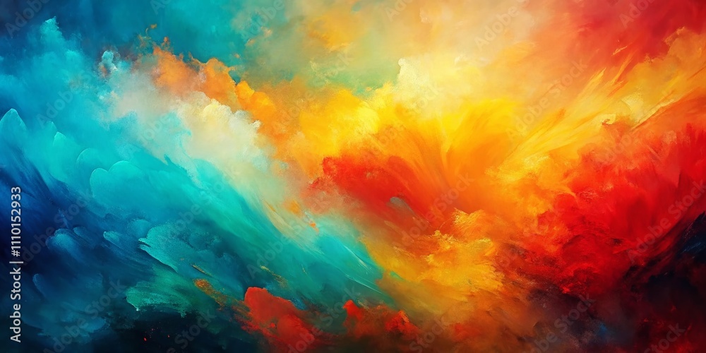 Abstract Painting with Vibrant Gradient of Colors: Red, Orange, Yellow, Blue, and Teal, Perfect for Modern Art Decor and Inspirational Backgrounds Abstract Painting with Vibrant Gradient of Colors: Red, Orange, Yellow, Blue, and Teal, Perfect for Modern Art Decor and Inspirational Backgrounds