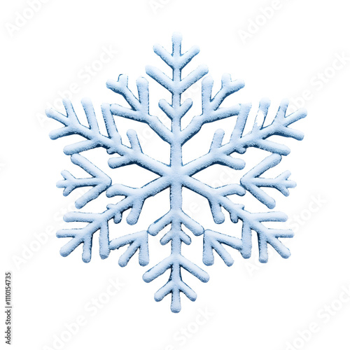 A detailed snowflake design, featuring intricate patterns and textures, perfect for winter-themed graphics on a white isolated background.