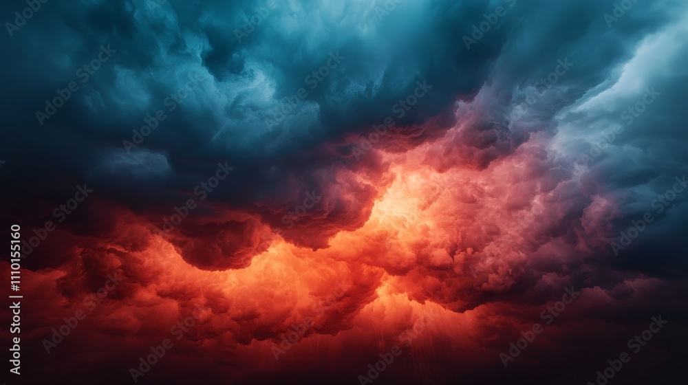 Dramatic stormy sky with dark blue and fiery orange clouds. Dramatic stormy sky with dark blue and fiery orange clouds.
