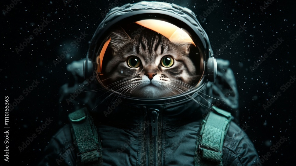 Cute cat in astronaut suit, floating in space. Cute cat in astronaut suit, floating in space.