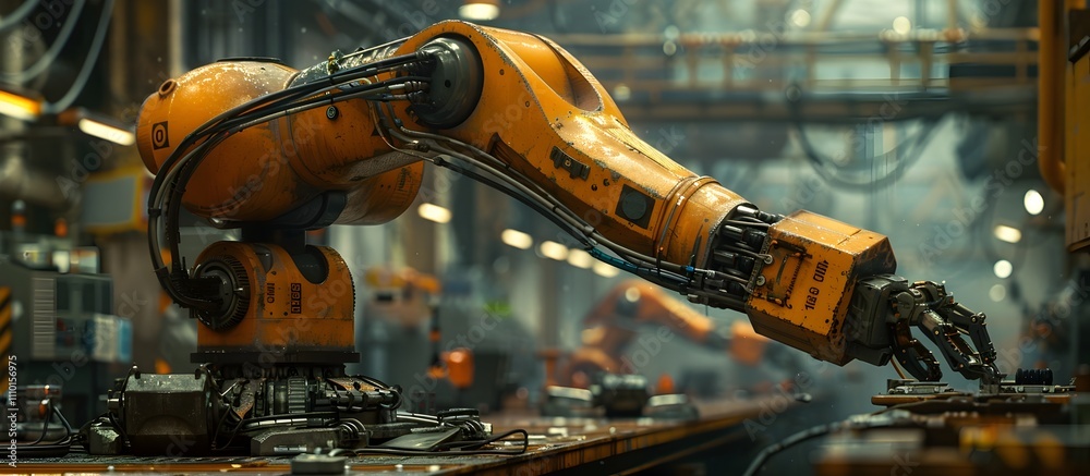 Robotic Arm Performing Dangerous Task Under Careful Supervision in Futuristic Industrial Setting Robotic Arm Performing Dangerous Task Under Careful Supervision in Futuristic Industrial Setting