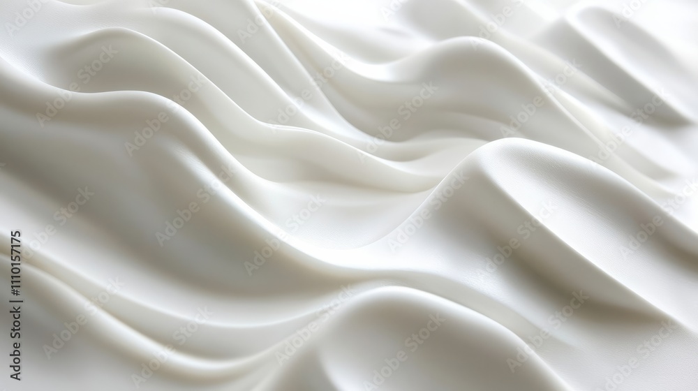 Minimalist white waves, softly flowing across a blank white surface, creating an abstract pattern