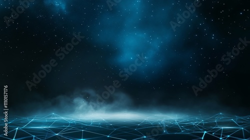 A dark blue sky with a lot of stars and a blurry, hazy area in the middle