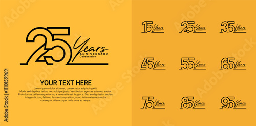 Anniversary logo set vector design, black color for celebration event