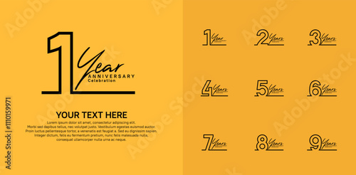 Anniversary logo set vector design, black color for celebration event