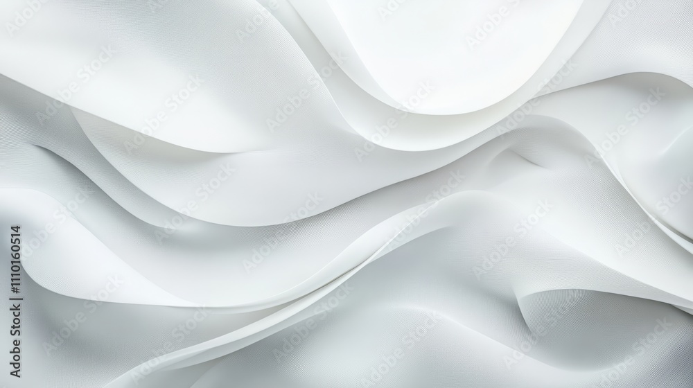 Subtle, soft white waves curving gently on an all-white background for a serene, abstract feel