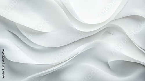 Subtle, soft white waves curving gently on an all-white background for a serene, abstract feel