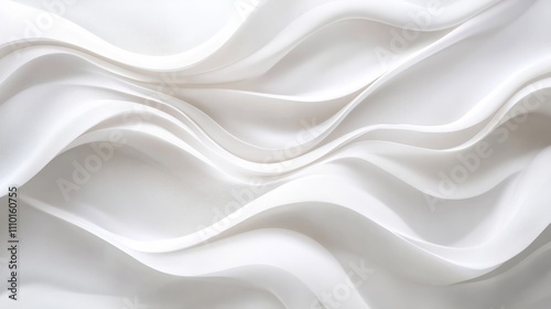 Subtle, soft white waves curving gently on an all-white background for a serene, abstract feel