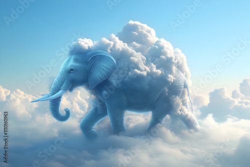 Dreamy Elephant Made of Clouds Traversing the Horizon with Playful Trunk Raised in Surreal Digital photo