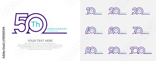 Anniversary logo set vector design, purple and blue color for celebration event