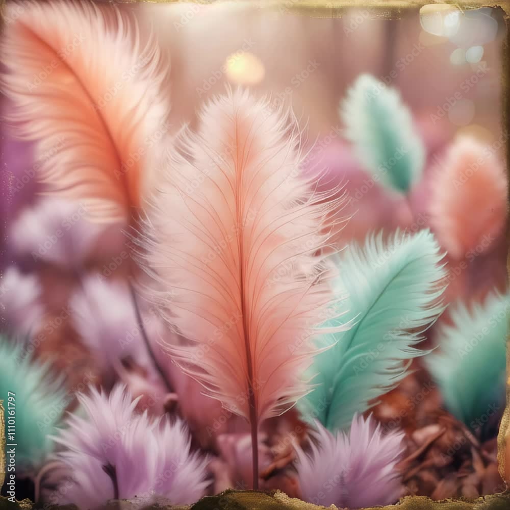 Colorful feather background. feather pattern texture backdrop, pastel soft fur wallpaper