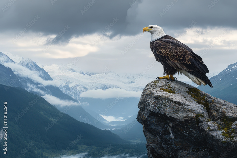 Fototapeta premium Bald Eagle on Mountain Cliff