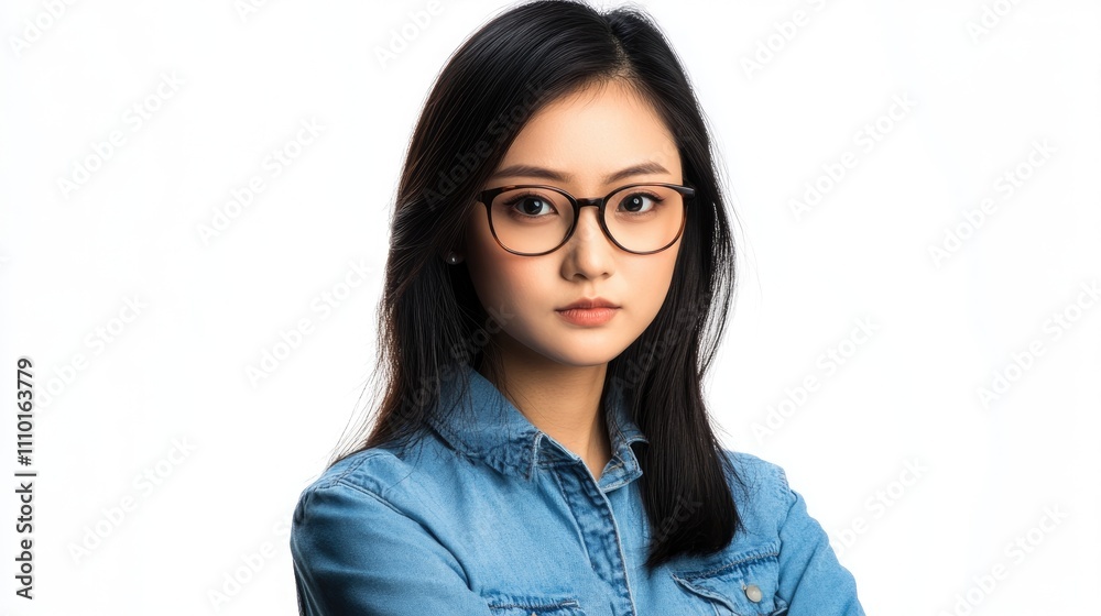 Humbled young Asian woman seeking assistance for proposal with serious expression in a studio setting on white background. Humbled young Asian woman seeking assistance for proposal with serious expression in a studio setting on white background.
